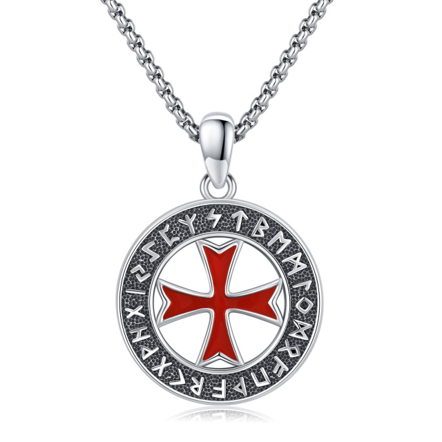 Sterling Silver Cross & Viking Rune Pendant Necklace-1