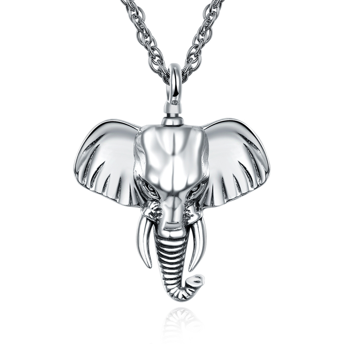 Sterling Silver Elephant Urn Necklace for Ashes with Cable Chain-1