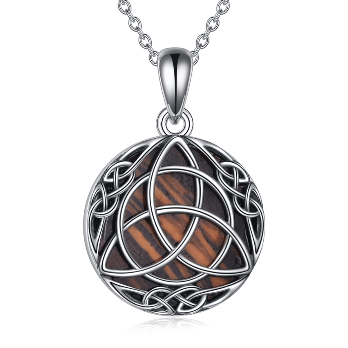Sterling Silver Circular Shaped Celtic Knot Pendant Necklace-1
