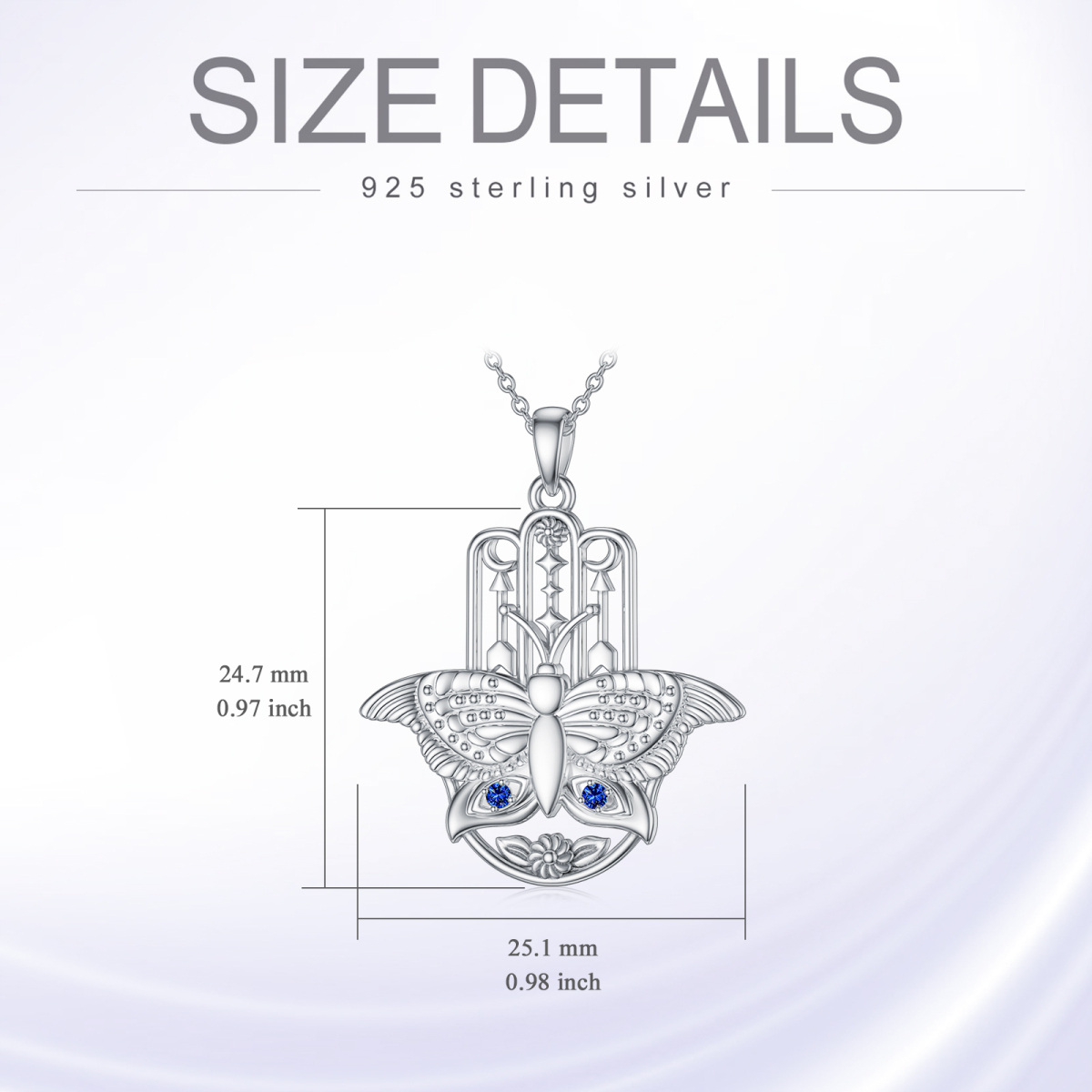 Sterling Silber kreisförmig Cubic Zirkonia Schmetterling & Hamsa Hand Anhänger Halskette-6