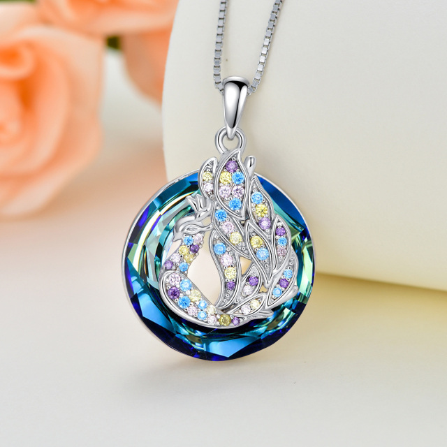 Sterling Silver Circular Shaped Peacock Crystal Pendant Necklace-2