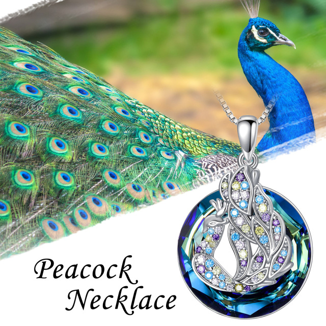 Sterling Silver Circular Shaped Peacock Crystal Pendant Necklace-3