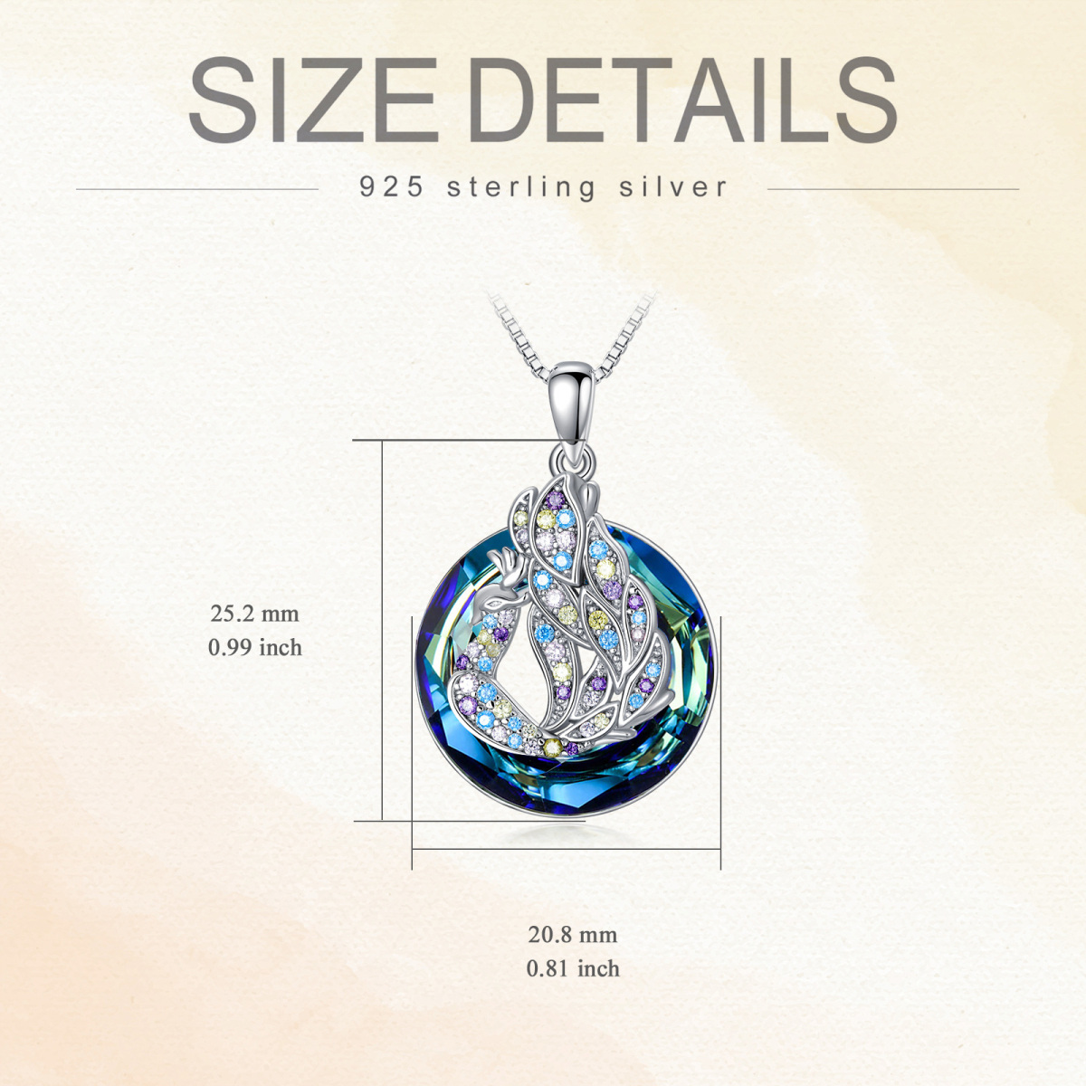 Sterling Silver Circular Shaped Peacock Crystal Pendant Necklace-5