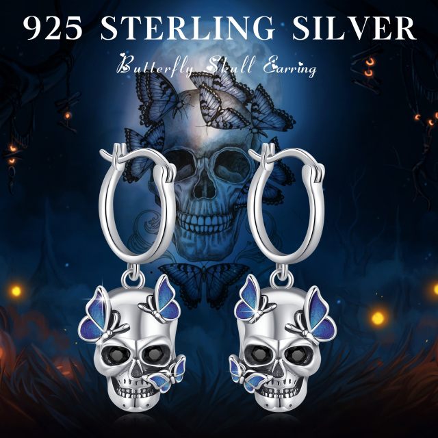 Boucles d'oreilles pendantes papillon et tête de mort en argent sterling-3