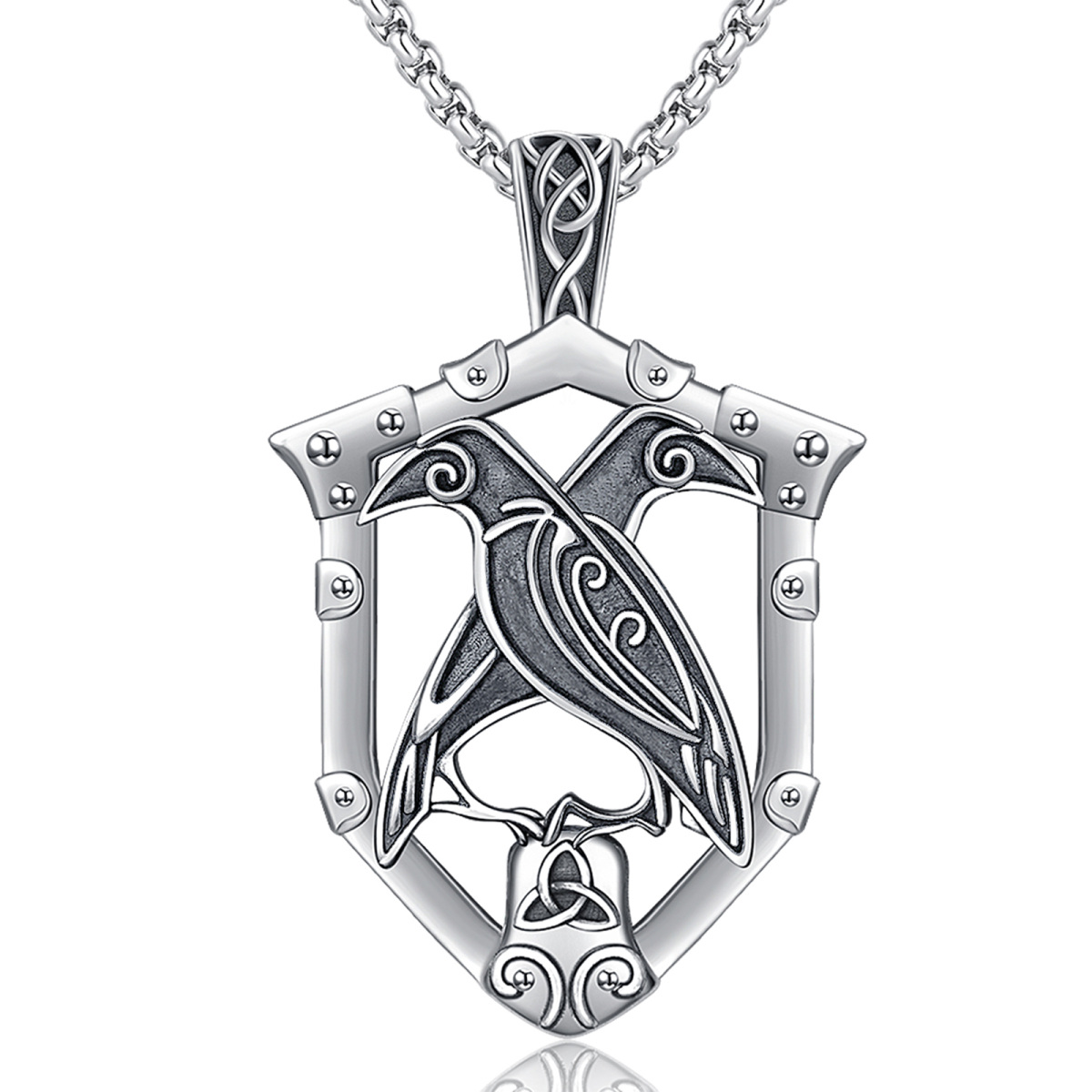 Sterling Silver Raven Pendant Necklace-1