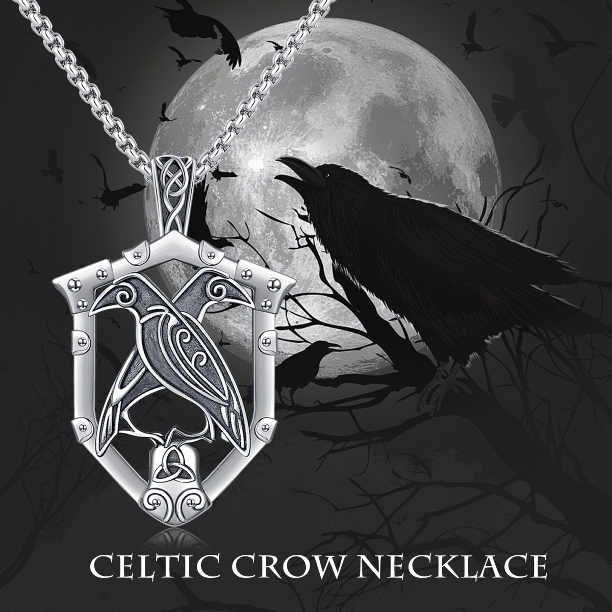 Sterling Silver Raven Pendant Necklace-7