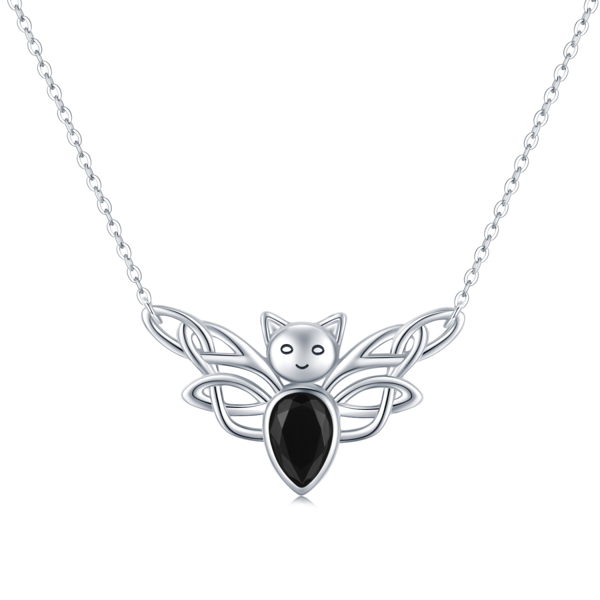 Sterling Silver Cubic Zirconia Bat Pendant Necklace-1