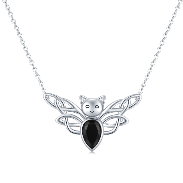 Sterling Silver Cubic Zirconia Bat Pendant Necklace-2