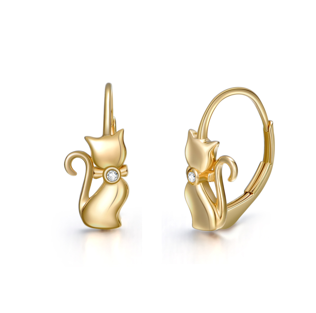 14K Gold Cubic Zirconia Cat Hoop Earrings-1