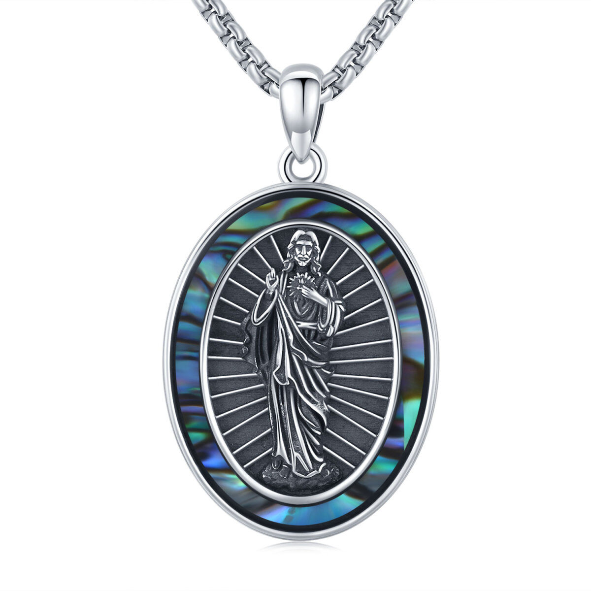 Sterling Silver Abalone Shellfish Pendant Necklace-1