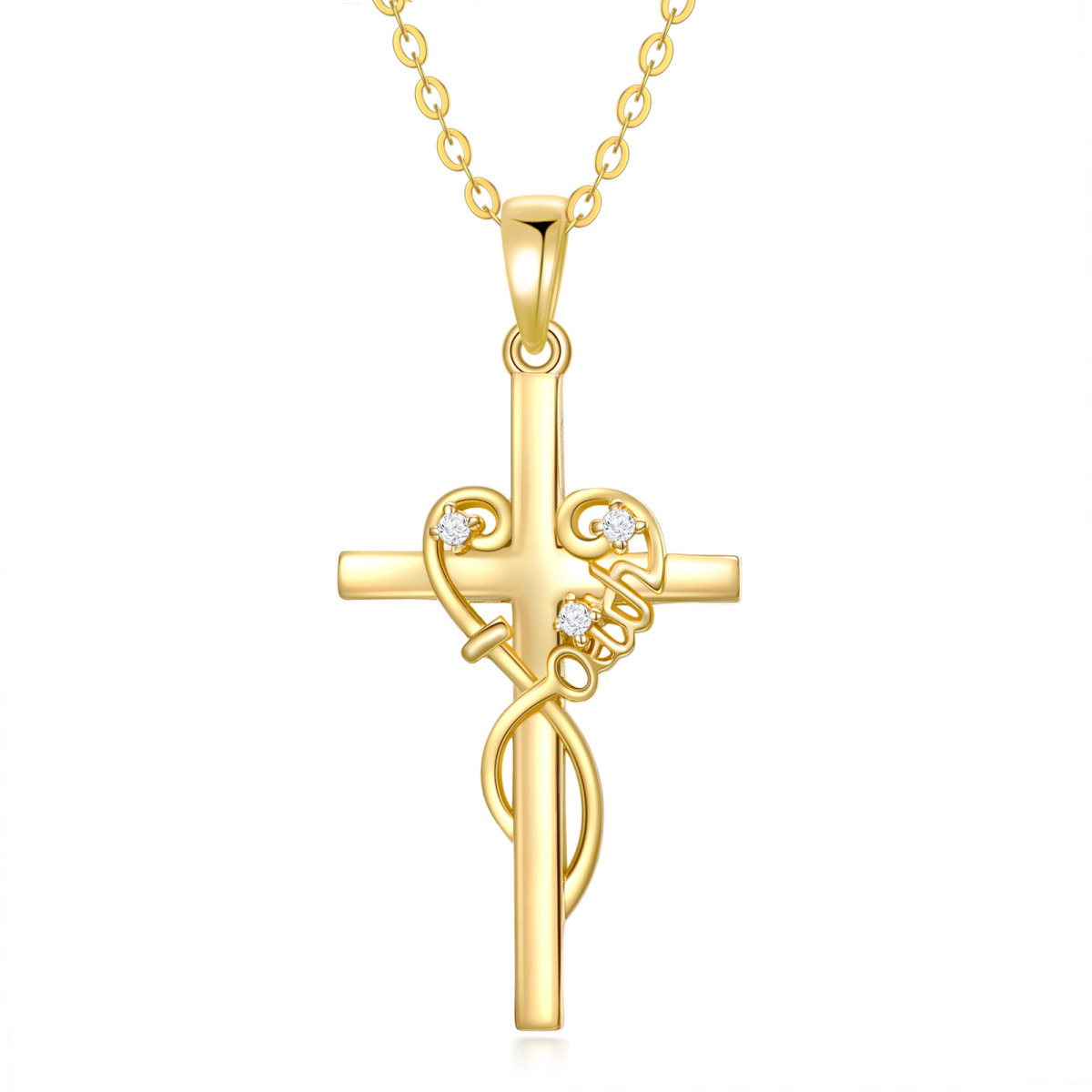 14K Gold kreisförmig Cubic Zirkonia Kreuz Anhänger Halskette-1