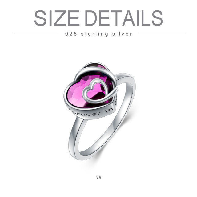 Sterling Silver Heart Shaped Crystal Heart Urn Ring with Engraved Word-2