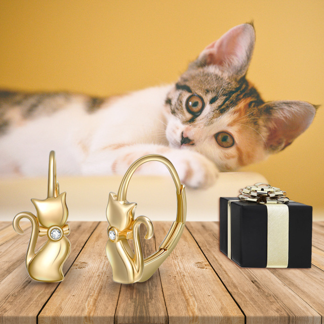 14K Gold Cubic Zirconia Cat Hoop Earrings-4
