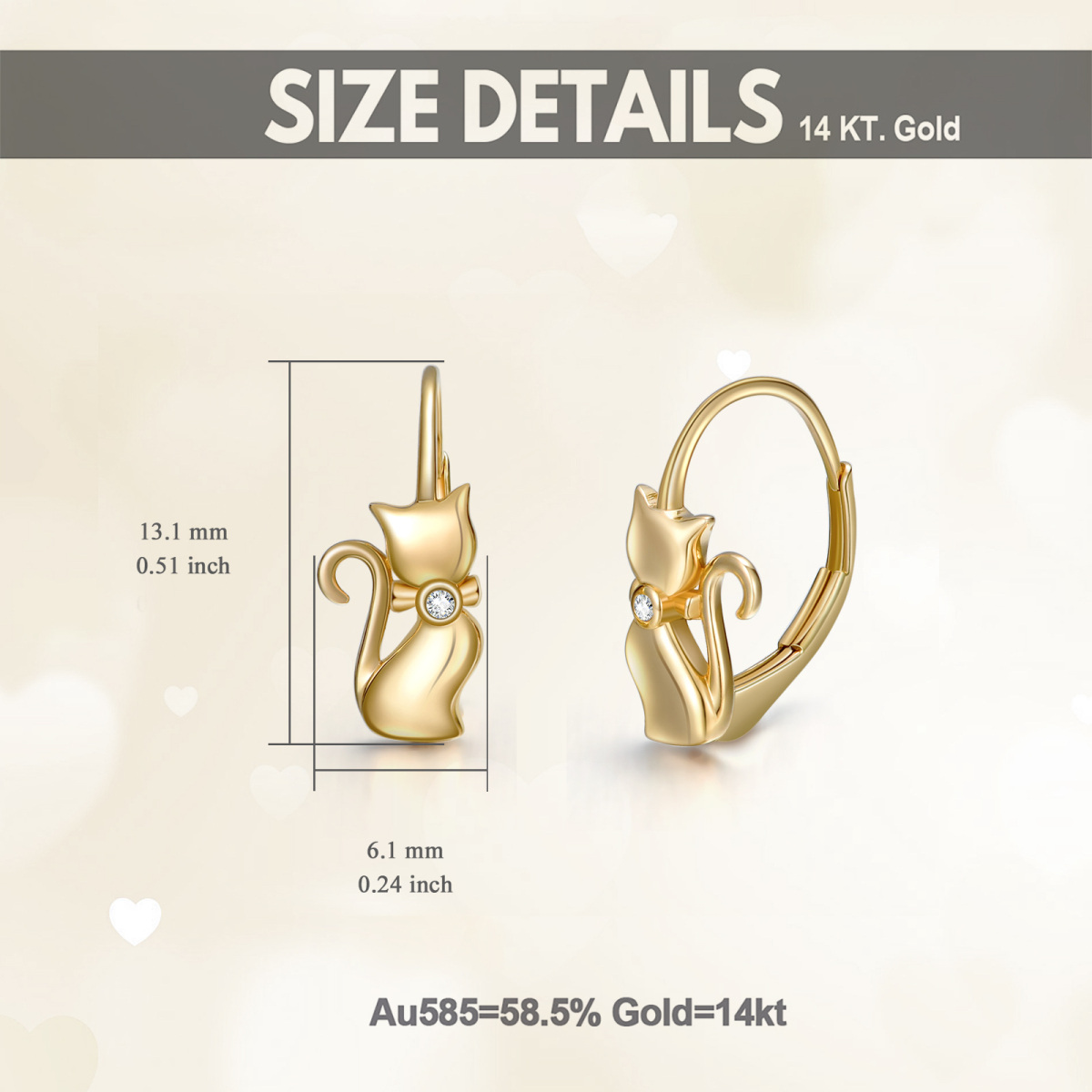 14K Gold Cubic Zirconia Cat Hoop Earrings-6