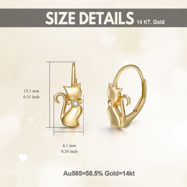 14K Gold Cubic Zirconia Cat Hoop Earrings-5