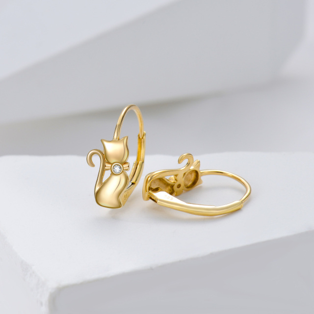 14K Gold Cubic Zirconia Cat Hoop Earrings-3