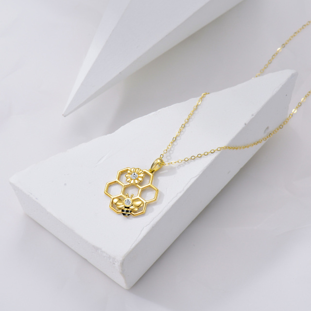 14K Gold Cubic Zirconia Bee & Sunflower Pendant Necklace-3