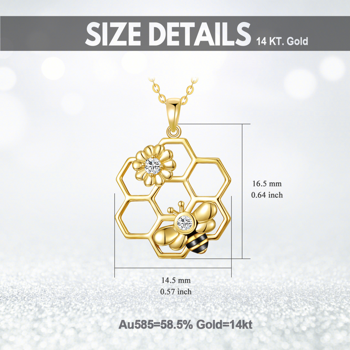 Collar de oro de 14 quilates de circonita cúbica con colgante de abeja y girasol-6