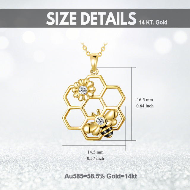 14K Gold Cubic Zirconia Bee & Sunflower Pendant Necklace-5