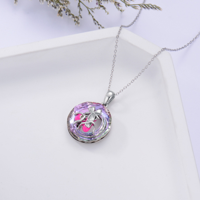 Sterling Silver Round Ballet Shoes Crystal Pendant Necklace-4