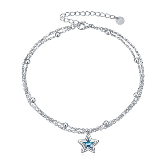 Sterling Silver Crystal Star Multi-layered Anklet