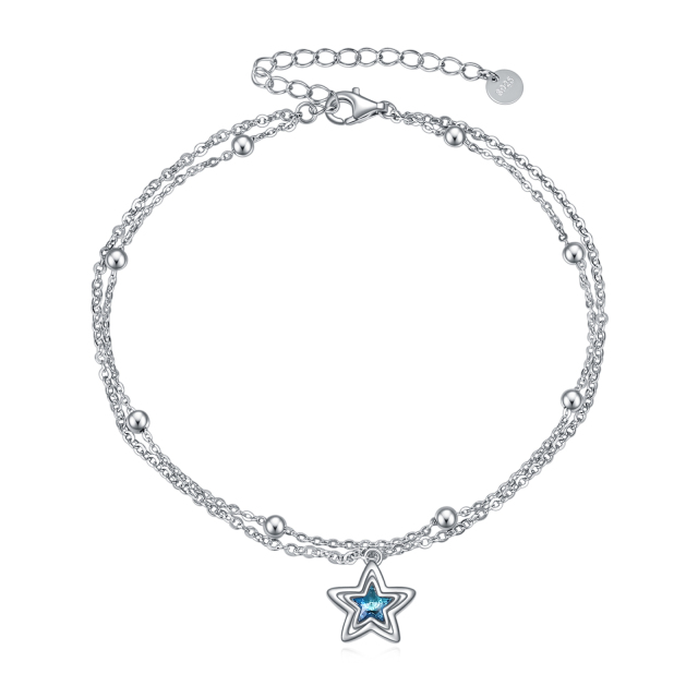 Sterling Silver Crystal Star Multi-layered Anklet-1