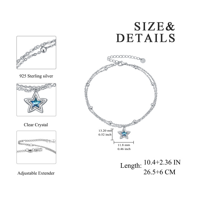 Sterling Silver Crystal Star Multi-layered Anklet-4