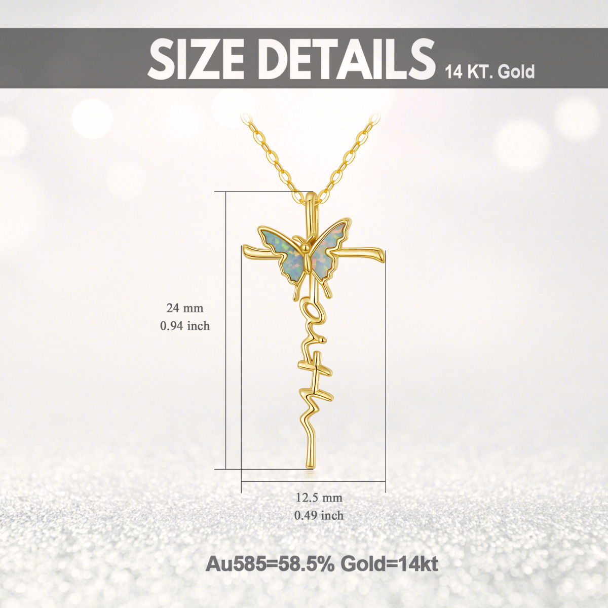 Collar de oro de 14 quilates con colgante de mariposa y cruz de ópalo-6