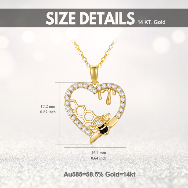 14K Gold Cubic Zirconia Bee & Heart & Honeycomb Pendant Necklace-5