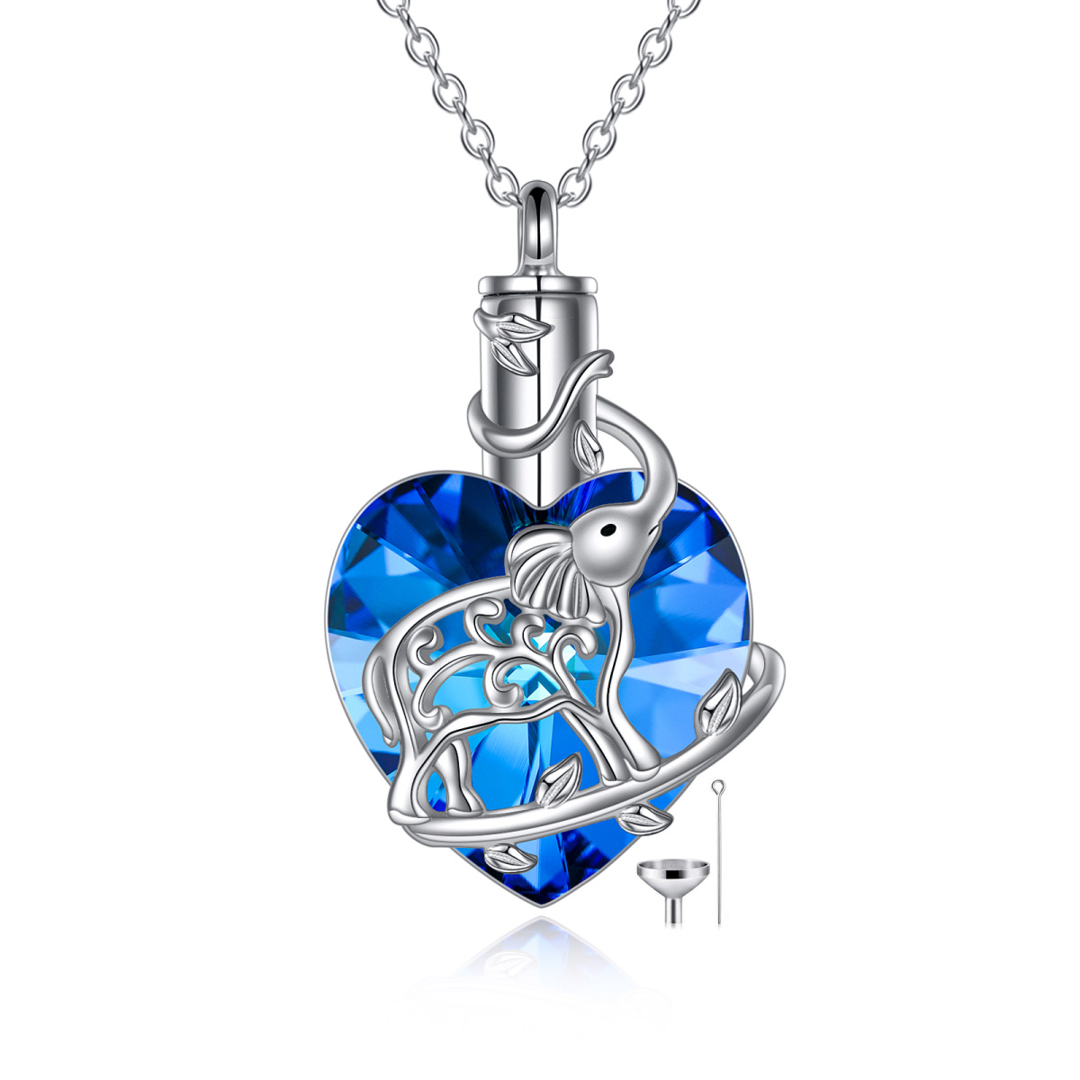 Collar de plata de ley con forma de corazón de elefante de cristal y urna de corazón-1