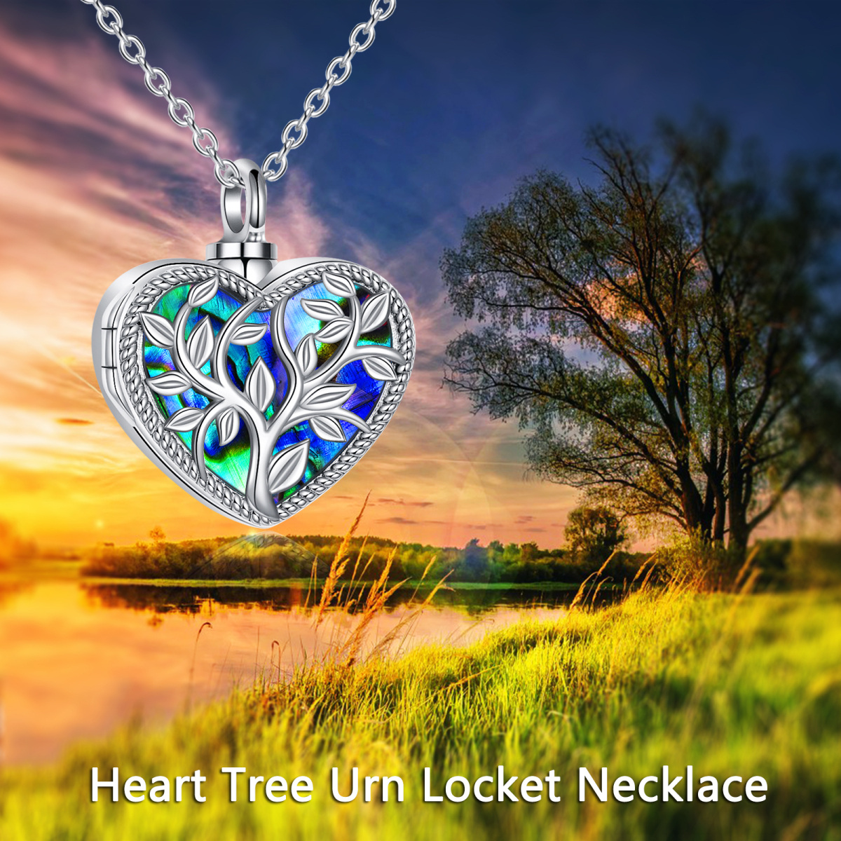 Sterling Silber Abalone Muscheln Herz Baum des Lebens personalisierte Foto Medaillon Halskette-6