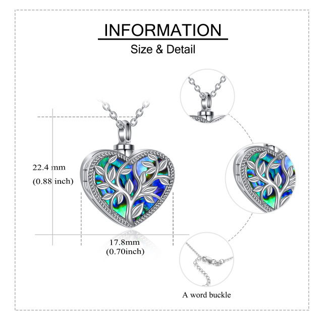 Sterling Silber Abalone Muscheln Herz Baum des Lebens personalisierte Foto Medaillon Halskette-4