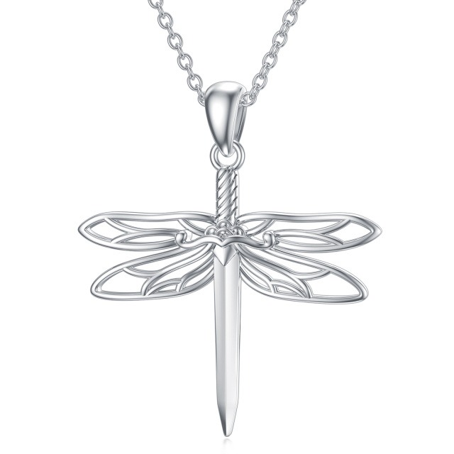 Sterling Silver Dragonfly & Sword Pendant Necklace-0