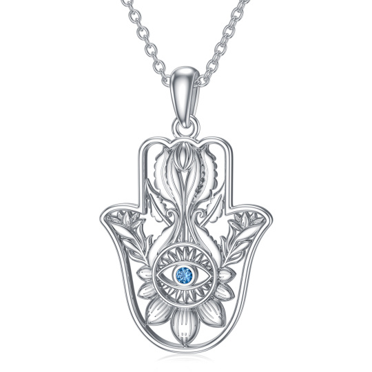 Colar Hamsa Lotus de zircônia cúbica em prata esterlina banhada a ouro branco