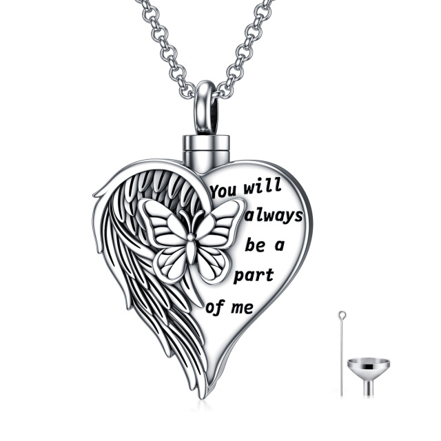 Sterling Silver Butterfly & Heart Urn Necklace for Ashes with Engraved Word-1