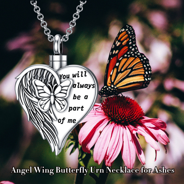 Sterling Silver Butterfly & Heart Urn Necklace for Ashes with Engraved Word-6