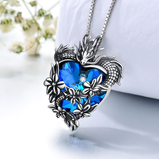 Sterling Silver Heart Shaped Dragon Crystal Pendant Necklace-2