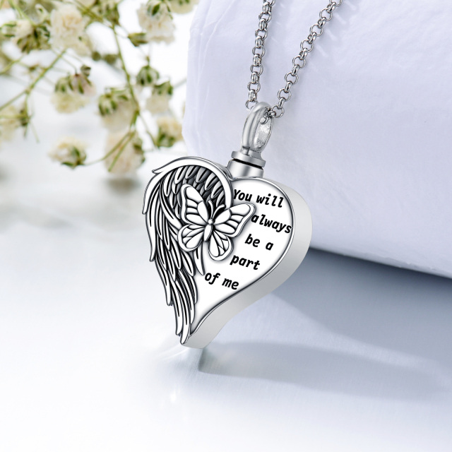 Sterling Silver Butterfly & Heart Urn Necklace for Ashes with Engraved Word-3