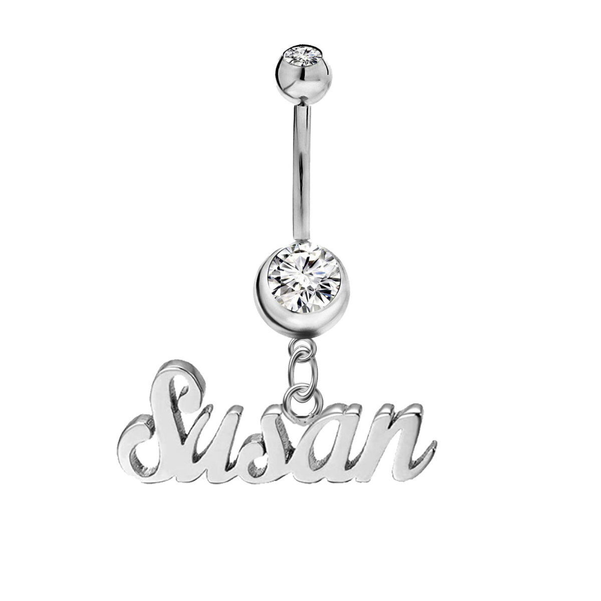 Sterling Silver with Rose Gold Plated Circular Shaped Cubic Zirconia Personalized Birthstone & Personalized Classic Name Belly Button Ring-1