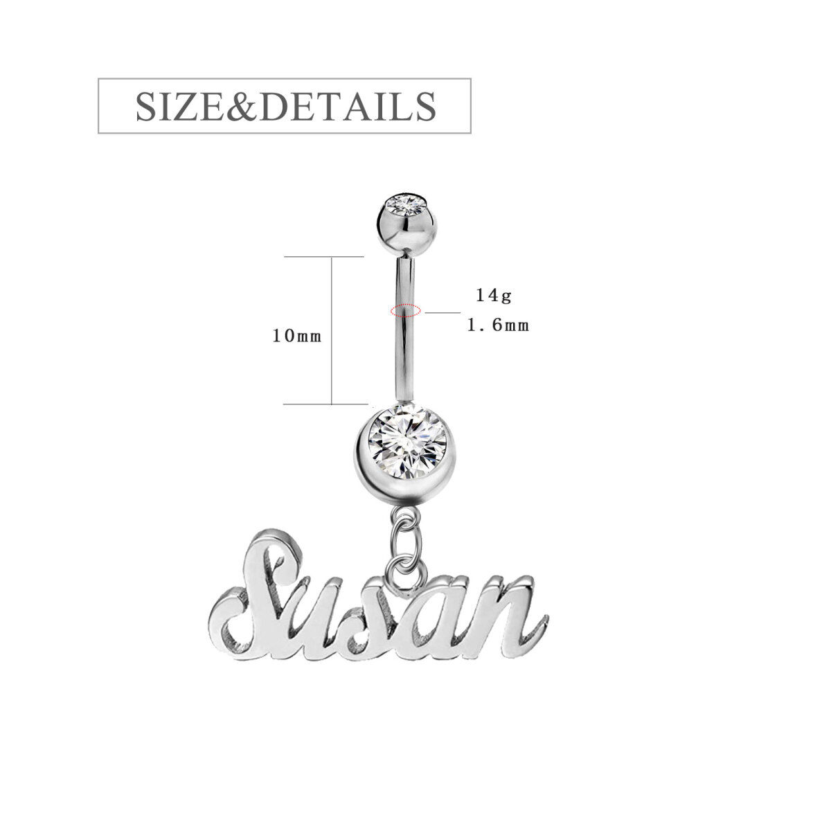 Sterling Silver with Rose Gold Plated Circular Shaped Cubic Zirconia Personalized Birthstone & Personalized Classic Name Belly Button Ring-6