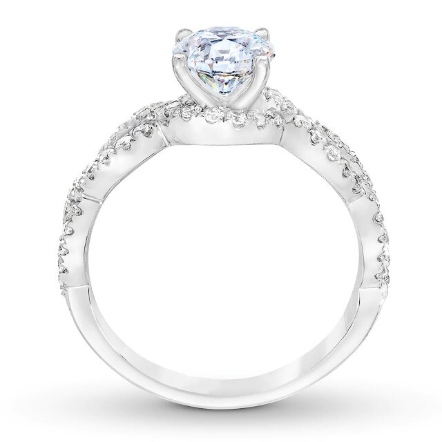9K White Gold Round Moissanite Couple Engagement Ring-1