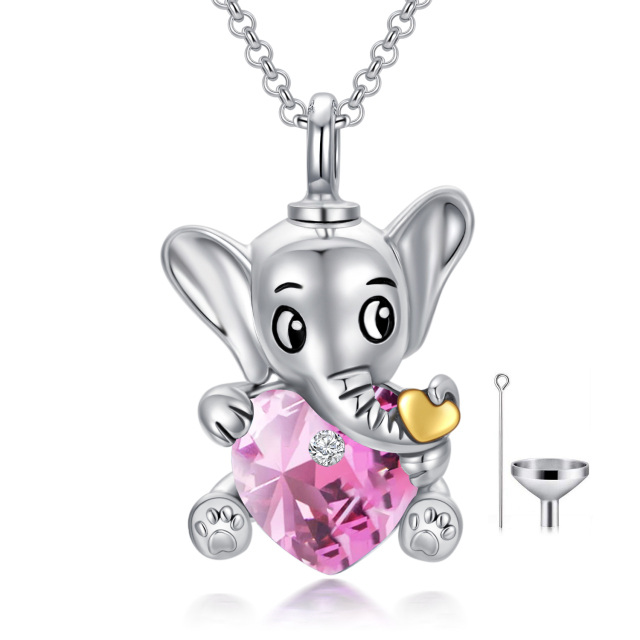 Sterling Silver Heart Shaped Crystal Elephant Urn Necklace for Ashes-1