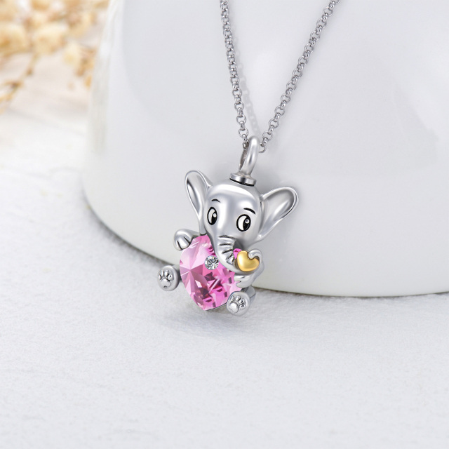 Sterling Silver Heart Shaped Crystal Elephant Urn Necklace for Ashes-3