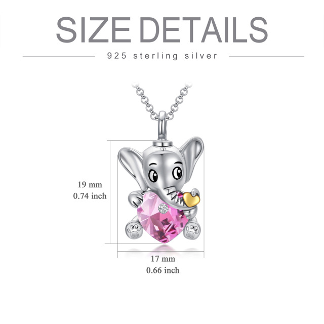 Sterling Silver Heart Shaped Crystal Elephant Urn Necklace for Ashes-5
