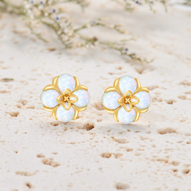 14K Gold Opal Peach Blossom Stud Earrings-3