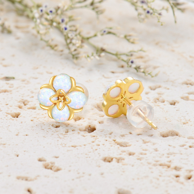 Brincos em ouro de 14 quilates com opala em flor de pêssego-3