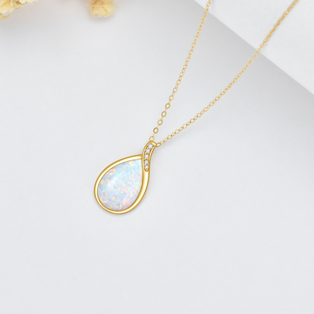 14K Gold Diamond & Drop Shaped Opal Pendant Necklace-3