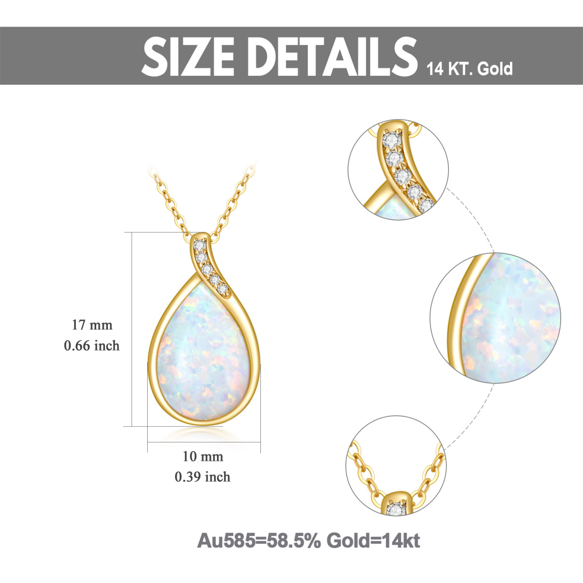 Collar de oro de 14 quilates con diamantes y ópalo en forma de gota-5