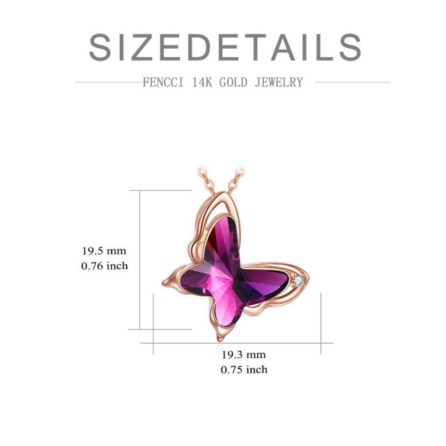 14K Rose Gold Crystal Butterfly Pendant Necklace-4