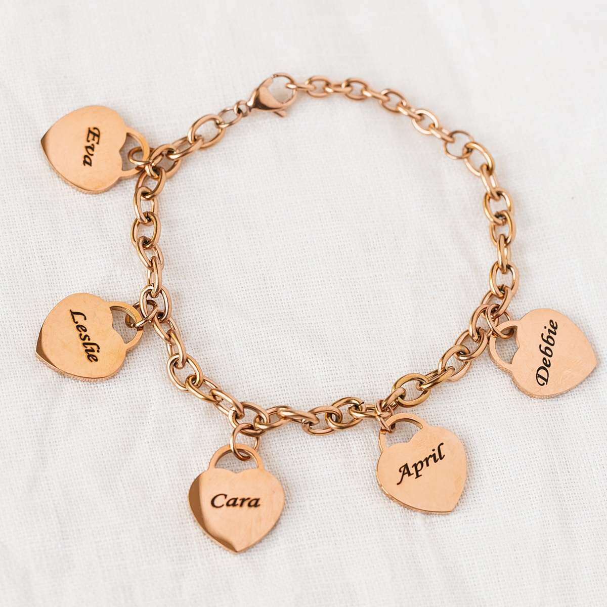 Sterling Silver with Rose Gold Plated Personalized Engraving & Heart Pendant Bracelet-3